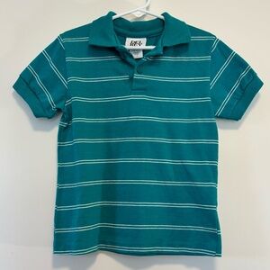 Vintage Del Rey USA Made Teal Short Sleeve Striped Polo Shirt Boy Size 7